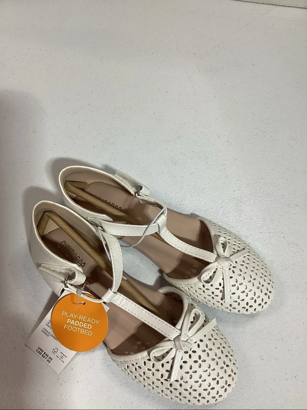 Gymboree Cream Laser-Cut Ballet Flats with Ankle Strap